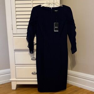NWT DKNY Navy Sheath Dress with Ruffle Sleeves size 6